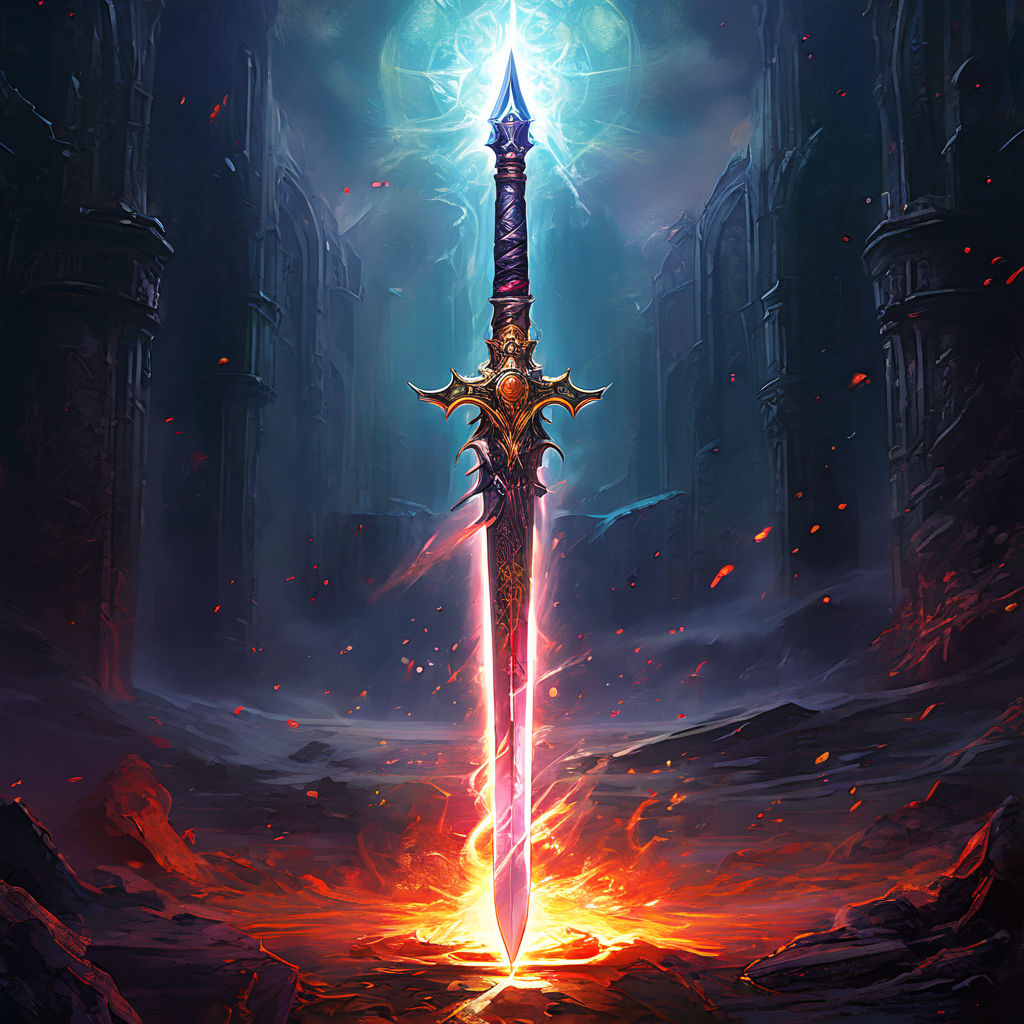 Herói de RPG com espada encantada enfrentando um monstro lendário